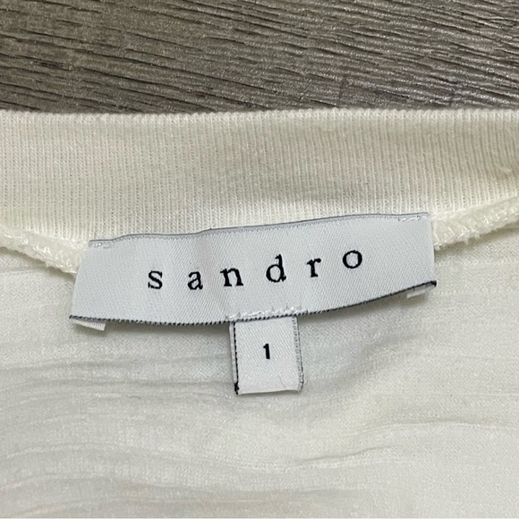 Sandro Women's Quilted Tufted Crewneck Sweater 3/4 Sleeve Ivory Sz 1 (Small) - Picture 7 of 8